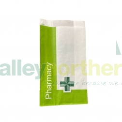 front view of the nhs counter bag. green pharmacy cross and NHS branding presented.
