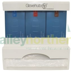 front view of the glove and apron dispenser filled