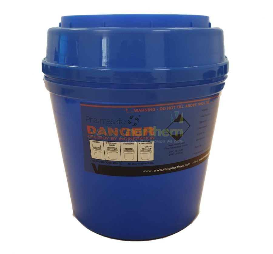 Pharmasafe® Sharps Bin (Blue Lid) 3L Valley Northern Limited