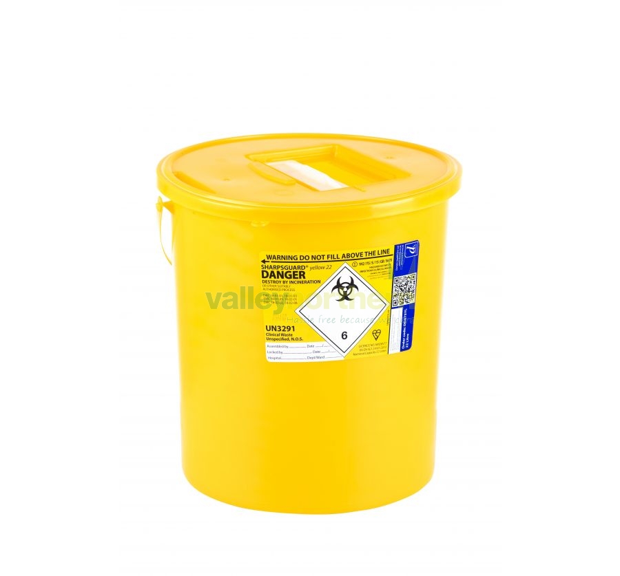 Sharps Bins 22L with Yellow Lid Valley Northern Limited